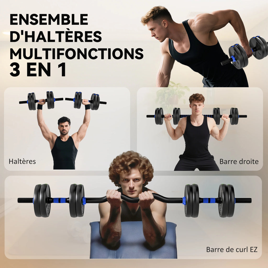 SPORTNOW Haltères Réglables 3-en-1 – Jusqu’à 15 kg