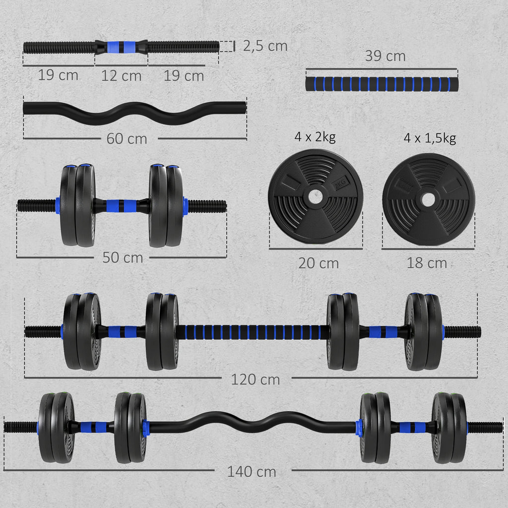 SPORTNOW Haltères Réglables 3-en-1 – Jusqu’à 15 kg