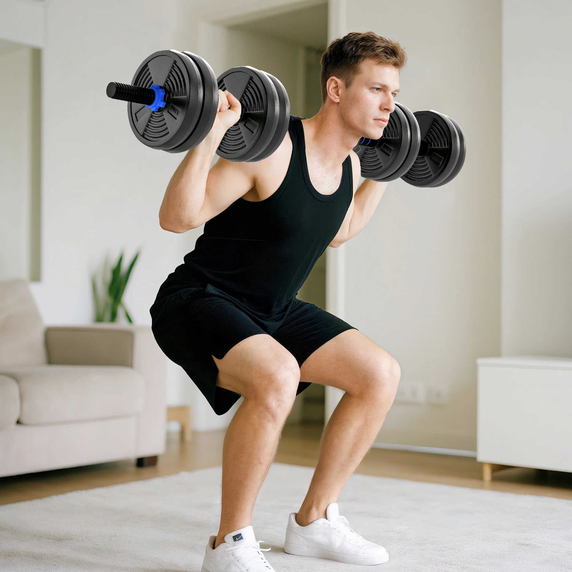 SPORTNOW Haltères Réglables 3-en-1 – Jusqu’à 15 kg
