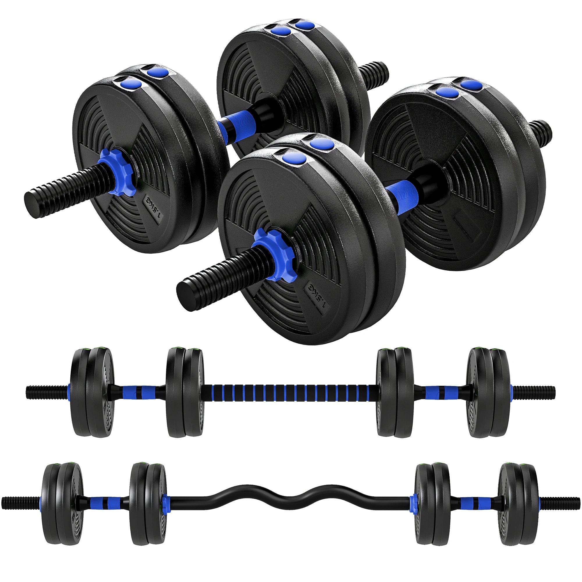 SPORTNOW Haltères Réglables 3-en-1 – Jusqu’à 15 kg