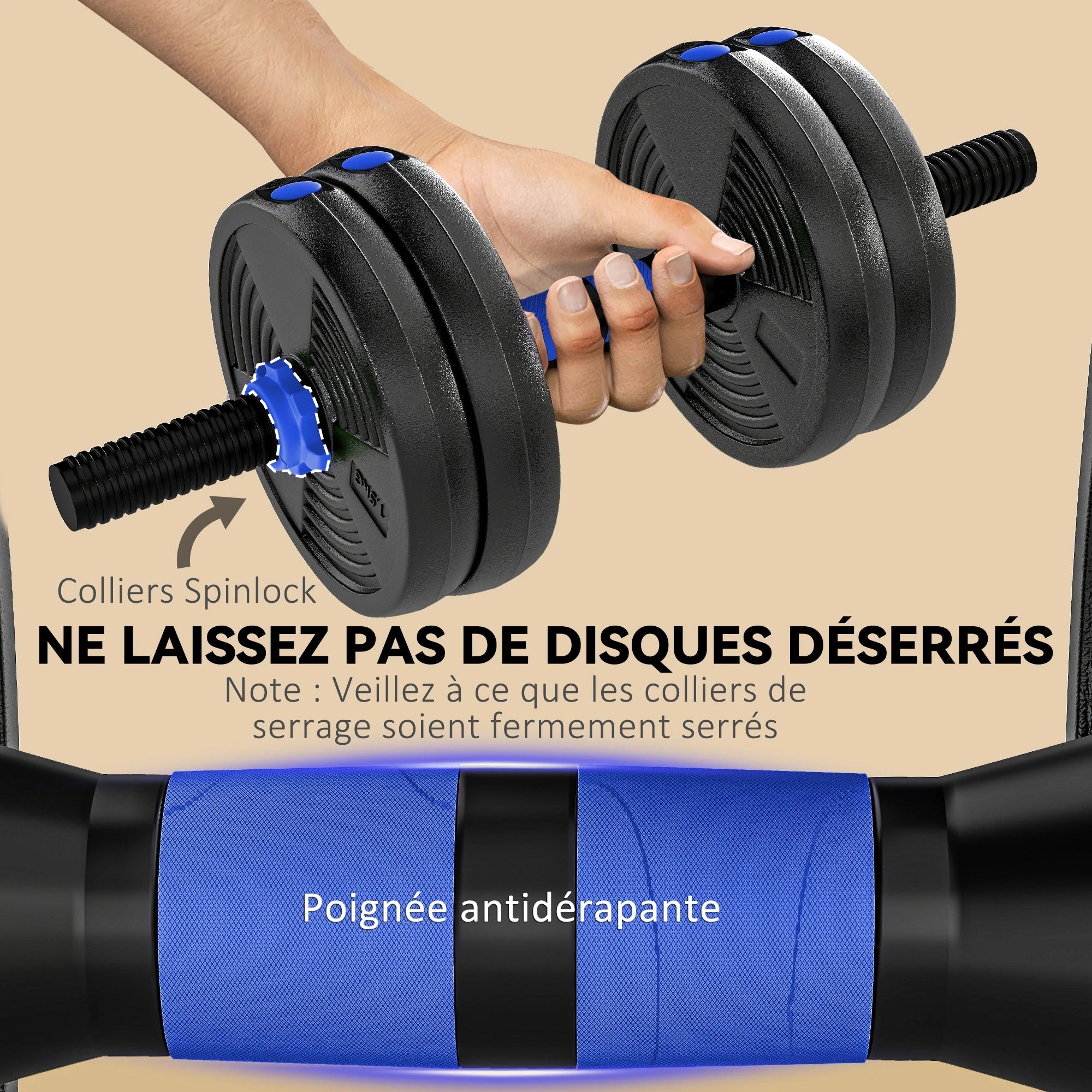 SPORTNOW Haltères Réglables 3-en-1 – Jusqu’à 15 kg